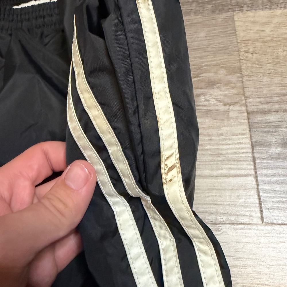 Adidas Team Vintage Black Nylon Track Pants White Triple Stripe Mens Large L - Picture 5 of 6